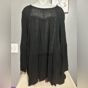 Adiva Black Lace Detail Large Blouse Embroidery Whimsy Goth Boho Tiered NWT